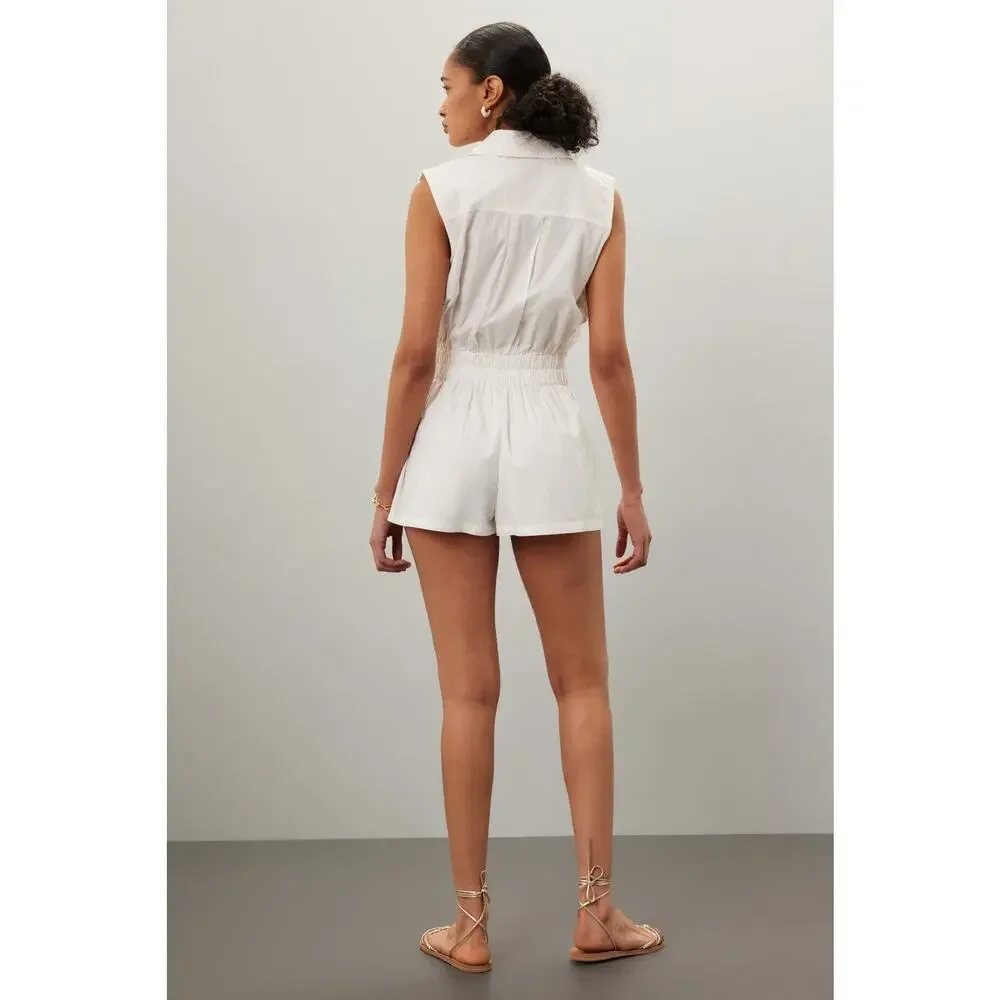 RAMY BROOK White 100% Cotton Collared Sleeveless Nyomi Romper Size XS